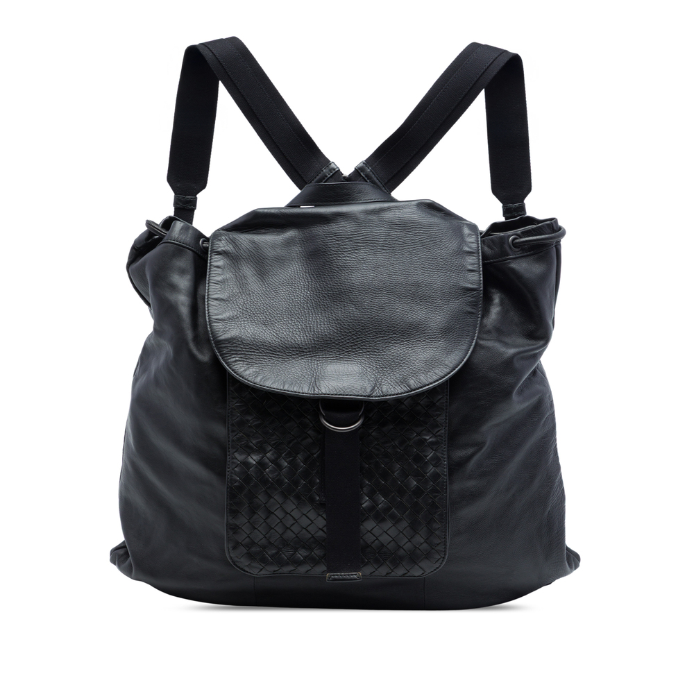 Pre-Loved Bottega Veneta Intrecciato Trimmed Leather Drawstring Backpack